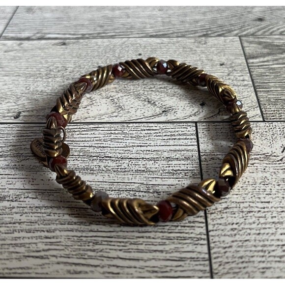 Alex and Ani Gold Forest's Blessing Red Amber Crystal Gold Tone Wrap Bracelet - Picture 3 of 6